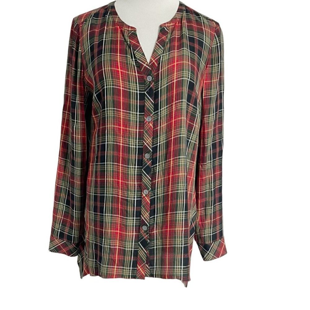 J. Jill XS Plaid Top Blouse Long Sleeve Holidays Christmas
